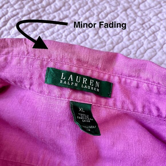 Lauren Ralph Lauren Pink Linen Button-Down Shirt XL Valentine - Picture 6 of 7